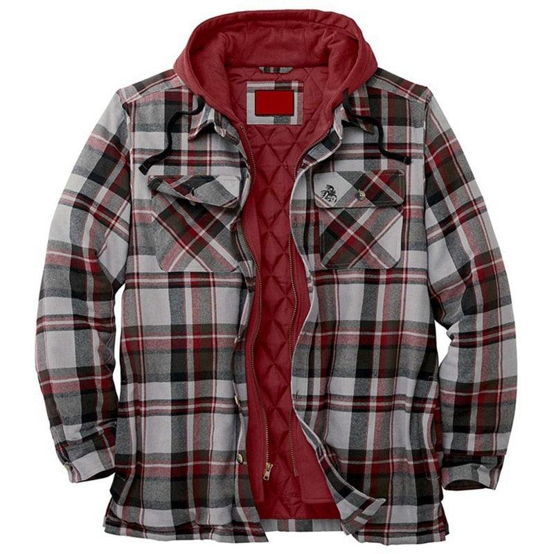 Men’s Plaid Hooded Jacket Autumn Winter Warm Casual Shirt Jacket