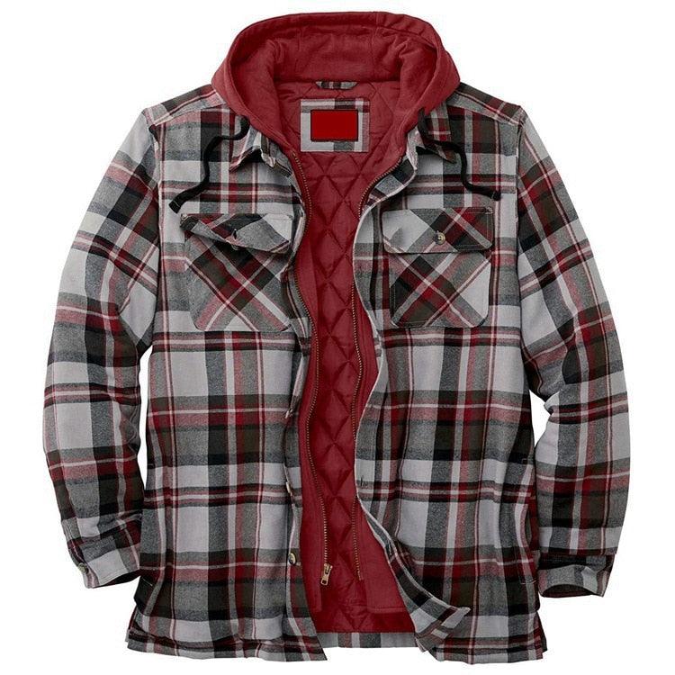 Men’s Plaid Hooded Jacket Autumn Winter Warm Casual Shirt Jacket