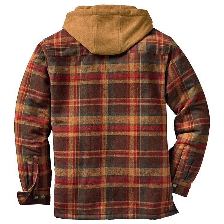 Men’s Plaid Hooded Jacket Autumn Winter Warm Casual Shirt Jacket