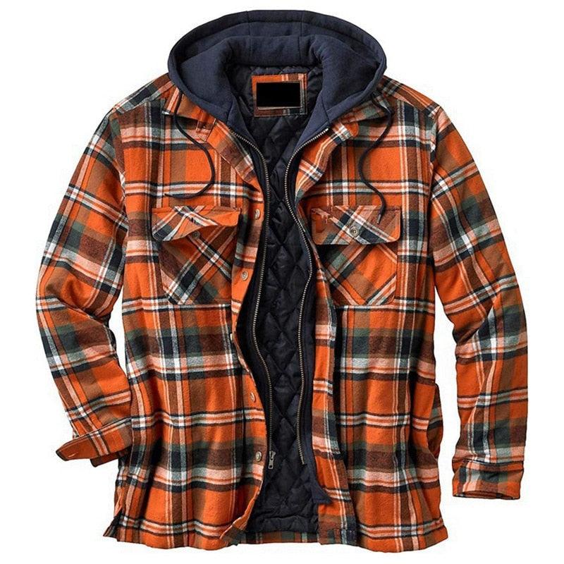 Men’s Plaid Hooded Jacket Autumn Winter Warm Casual Shirt Jacket