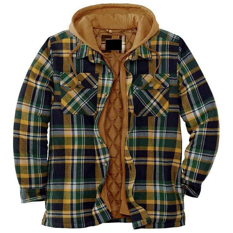 Men’s Plaid Hooded Jacket Autumn Winter Warm Casual Shirt Jacket