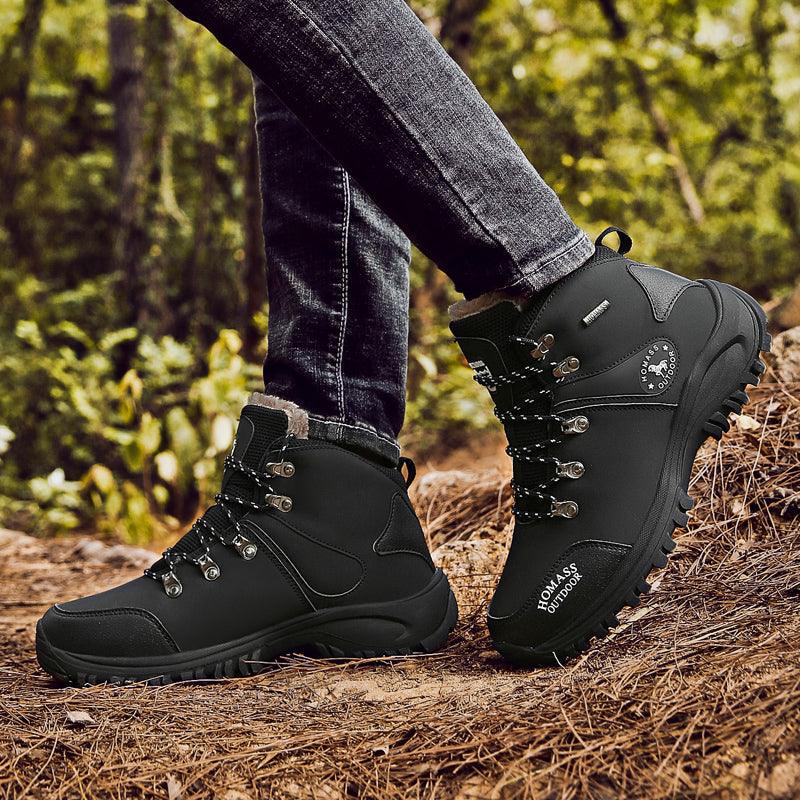 Men Waterproof Tactical Hiking Boots Fur Lined Winter Non Slip Outdoor Shoes