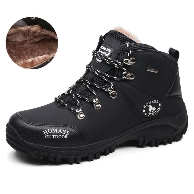 Men Waterproof Tactical Hiking Boots Fur Lined Winter Non Slip Outdoor Shoes