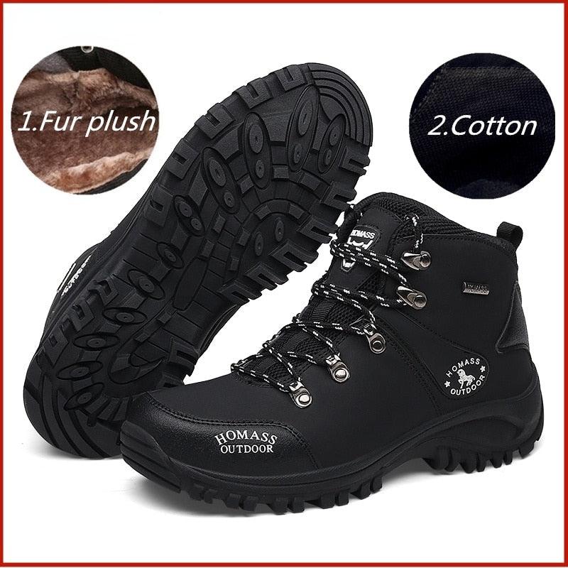 Men Waterproof Tactical Hiking Boots Fur Lined Winter Non Slip Outdoor Shoes