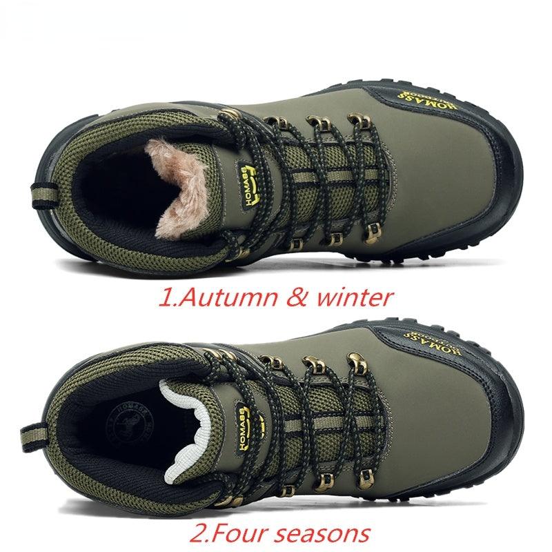 Men Waterproof Tactical Hiking Boots Fur Lined Winter Non Slip Outdoor Shoes