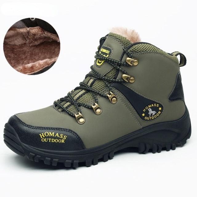 Men Waterproof Tactical Hiking Boots Fur Lined Winter Non Slip Outdoor Shoes