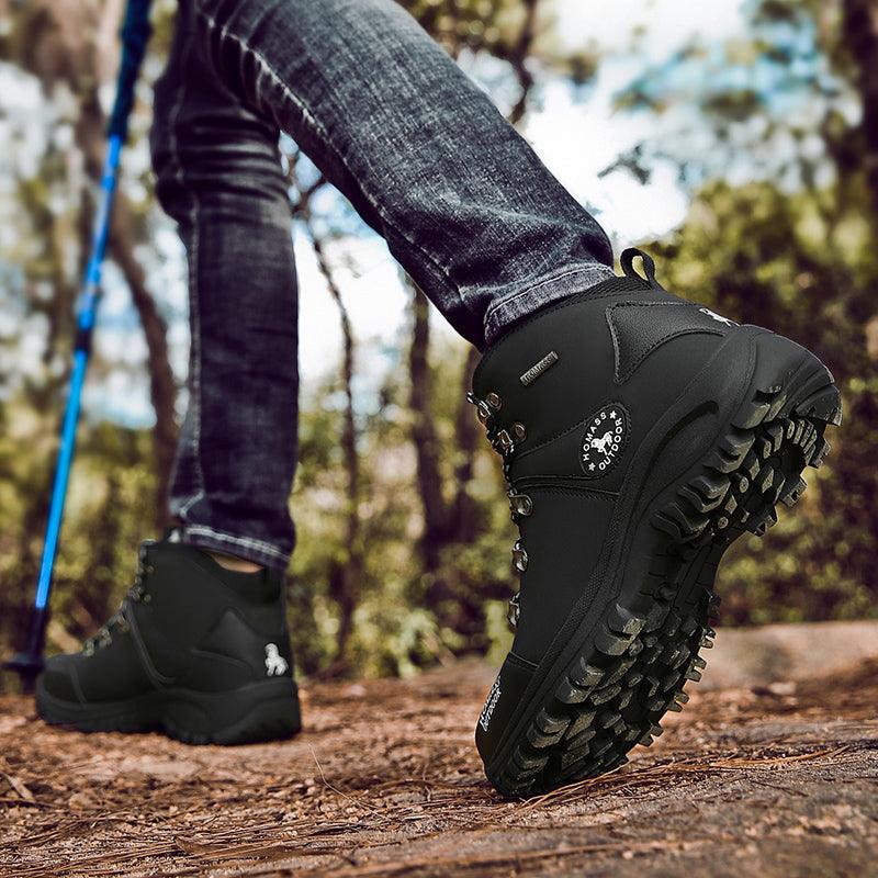 Men Waterproof Tactical Hiking Boots Fur Lined Winter Non Slip Outdoor Shoes