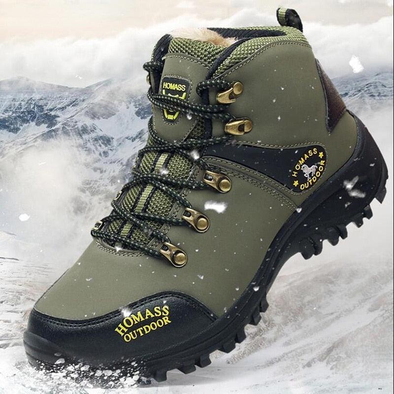 Men Waterproof Tactical Hiking Boots Fur Lined Winter Non Slip Outdoor Shoes