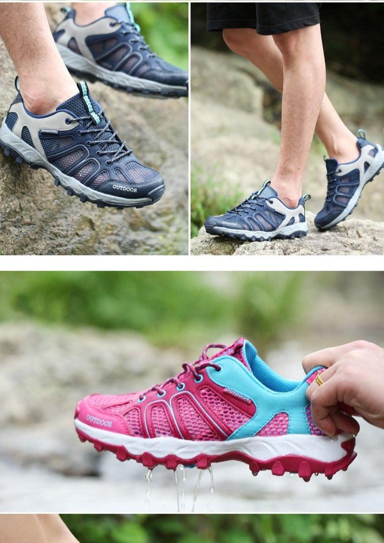 Mens Waterproof Hiking Shoes Lightweight Breathable Leather Low Top Outdoor Boots