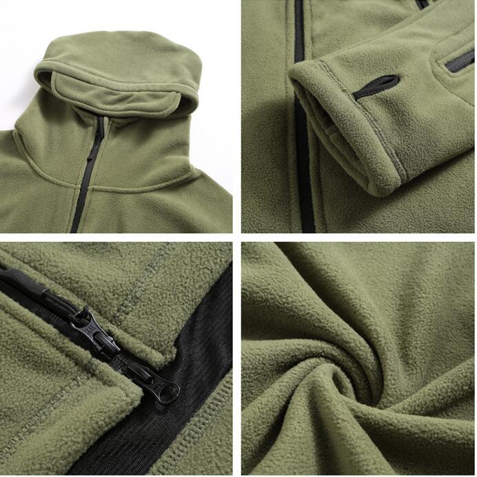Men’s Tactical Fleece Jacket Hooded Lightweight Thermal Outdoor Hiking Coat