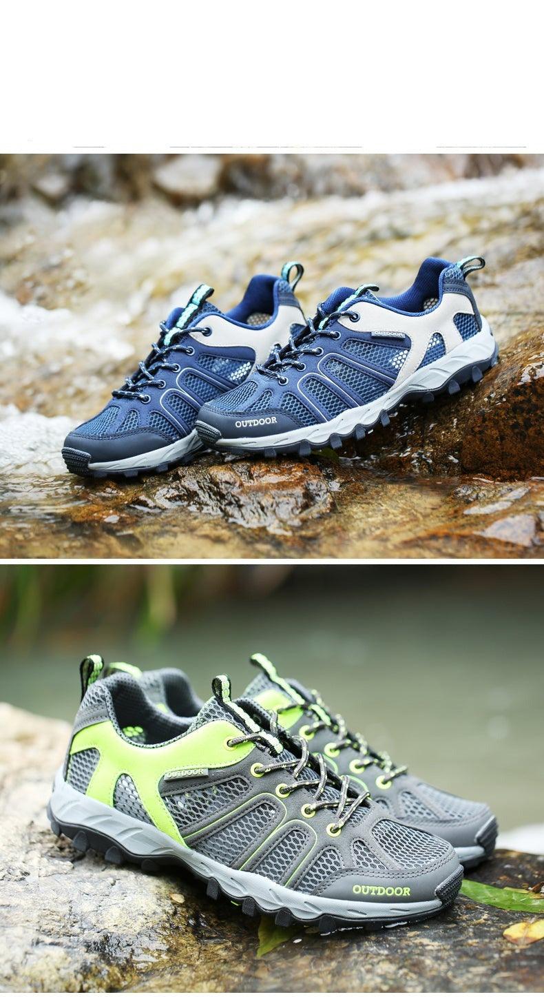 Mens Waterproof Hiking Shoes Lightweight Breathable Leather Low Top Outdoor Boots