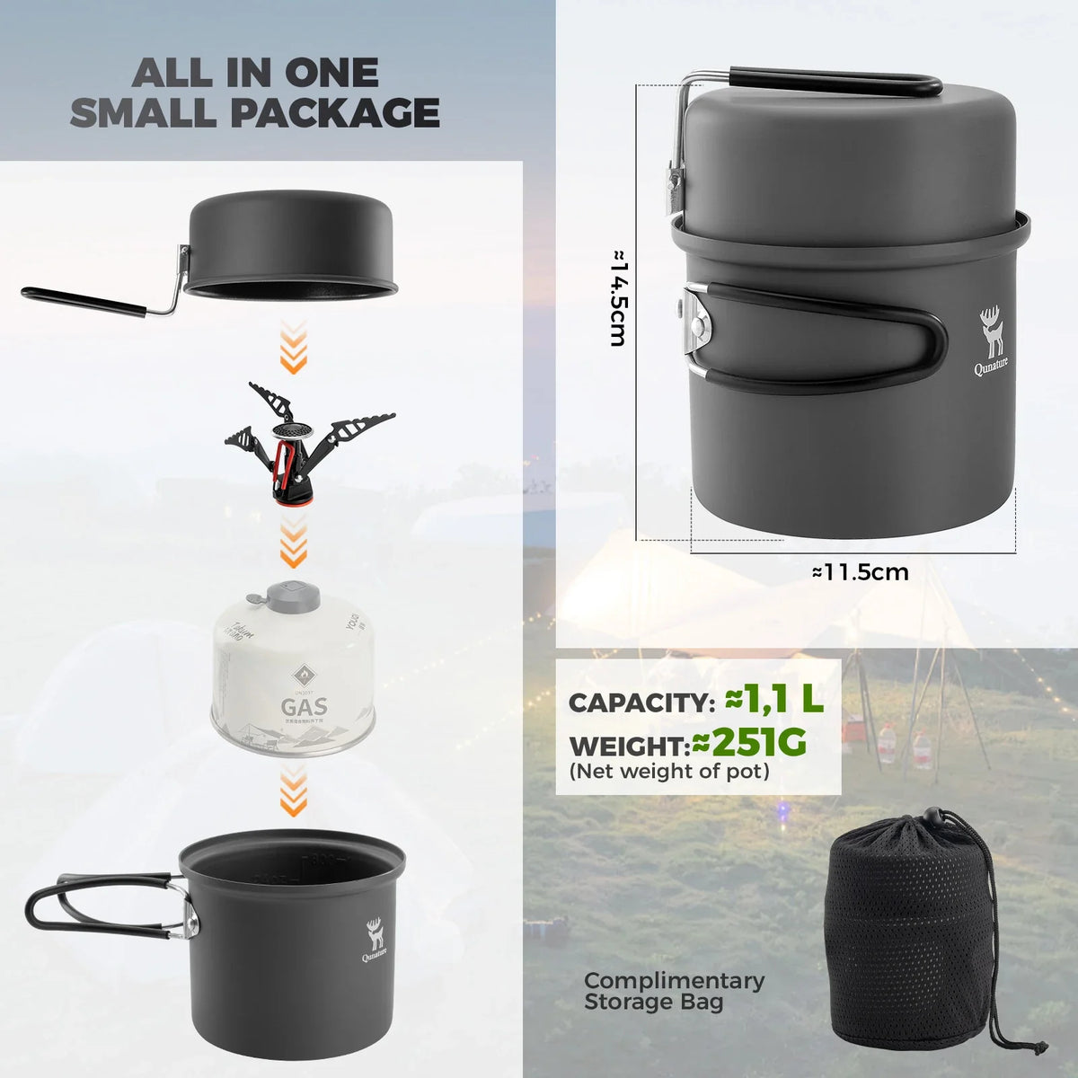 Ultra-Light Aluminum Camping Cookware Set Nestable Outdoor Travel Cooking Gear