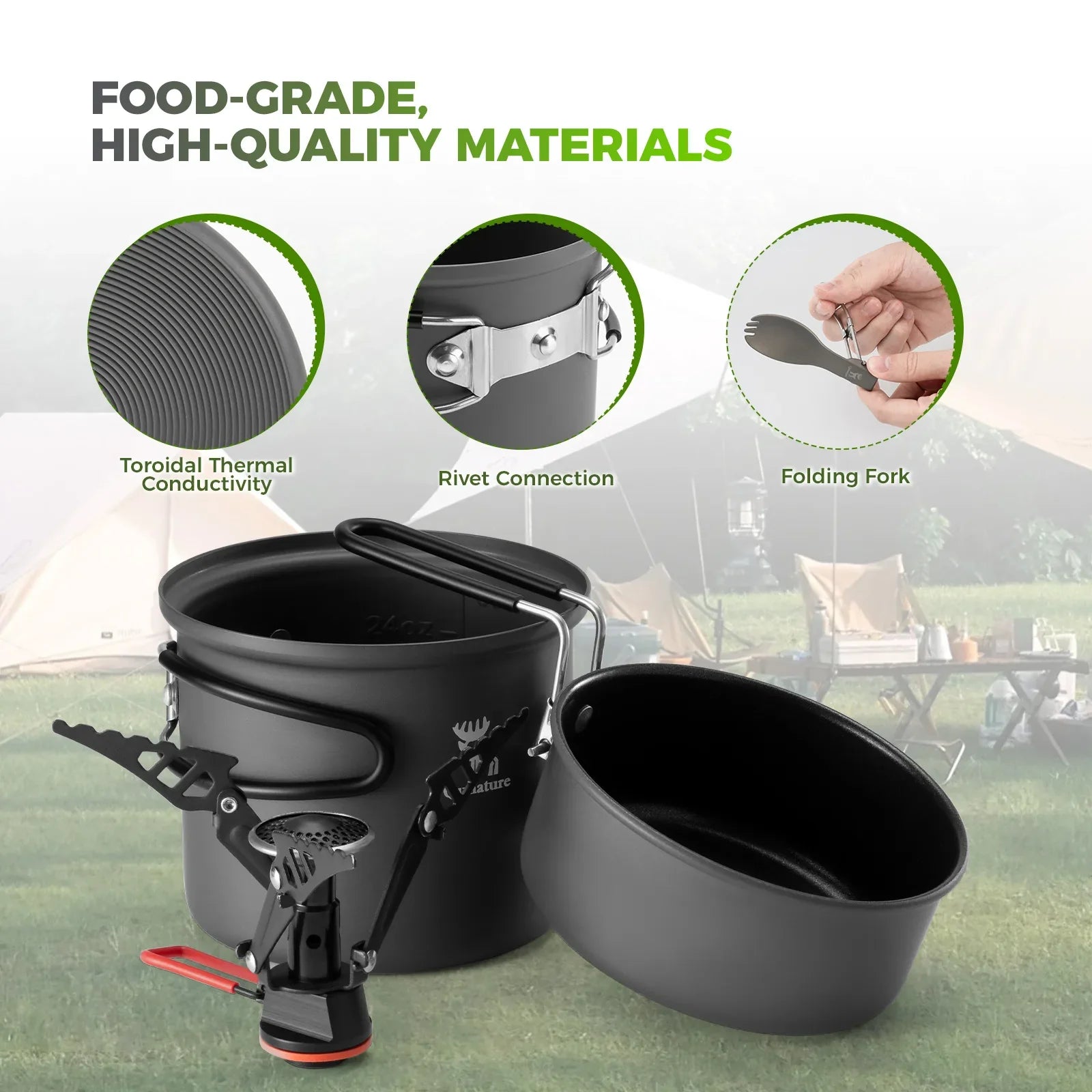 Ultra-Light Aluminum Camping Cookware Set Nestable Outdoor Travel Cooking Gear